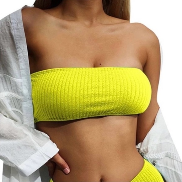 NWT Good American Crinkle Basic Bandeau in Electric Yellow, Size S/M - Picture 1 of 9